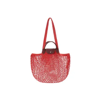 LONGCHAMP Le Pliage Filet Fabric Shopping Mesh Pocket Handbag Shoulder Bag Women's Orange Red