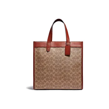 COACH Field Monogram Canvas With Leather Tote Bag Shopping Bag Crossbody One Shoulder Handbags Large Size Women's Brown
