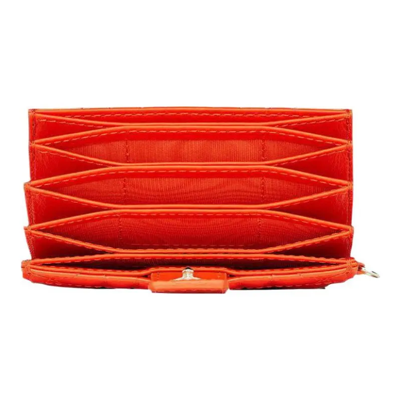 DIOR Lady Dior Patent Leather Cowhide Coin Purse Card Clip Card Holder Women's Bright Orange-3