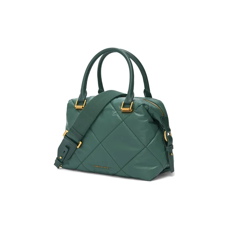 CHARLES&KEITH PU, Textile Mixture Boston Bag, Shoulder Bag, Handbag Large Size Women's Multicolor-10