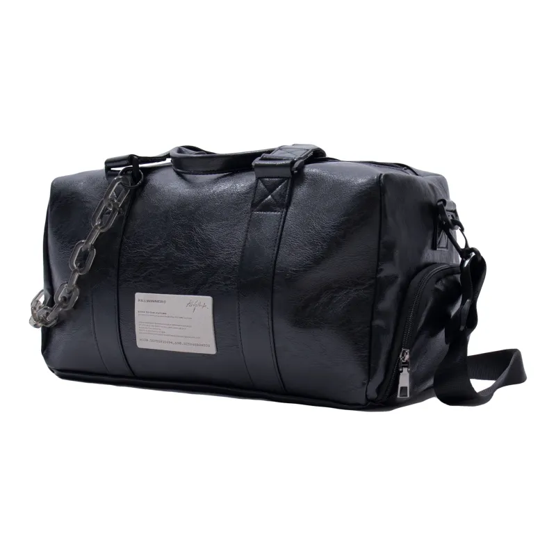 KILLWINNER PVC Leather Bucket Bag Handbag Shoulder Bag Crossbody Bag Travel Bag Medium Size Unisex Black-0