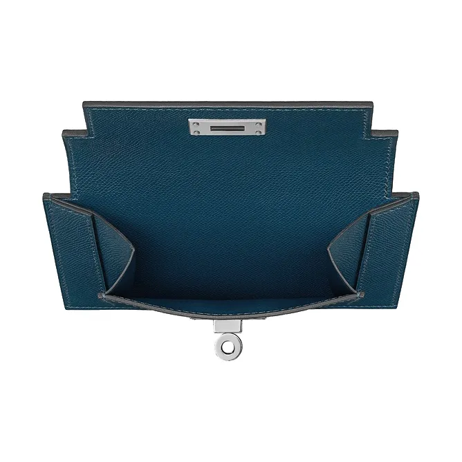 HERMES Kelly Pocket Cow Leather Wallet Women's Dark Blue-2