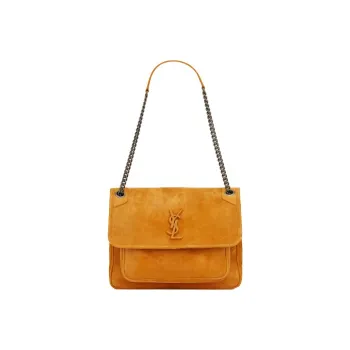 SAINT LAURENT Niki Embossed Suede Hobo Bag Shoulder Bag Crossbody Bag Medium Size Women's Cork Color