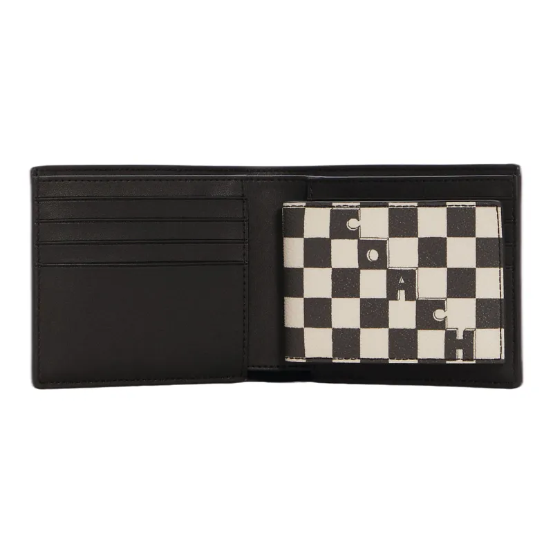COACH 3 IN 1 Wallet Canvas Leather Clutch Card Holder, Wallet Regular Unisex Black White-2