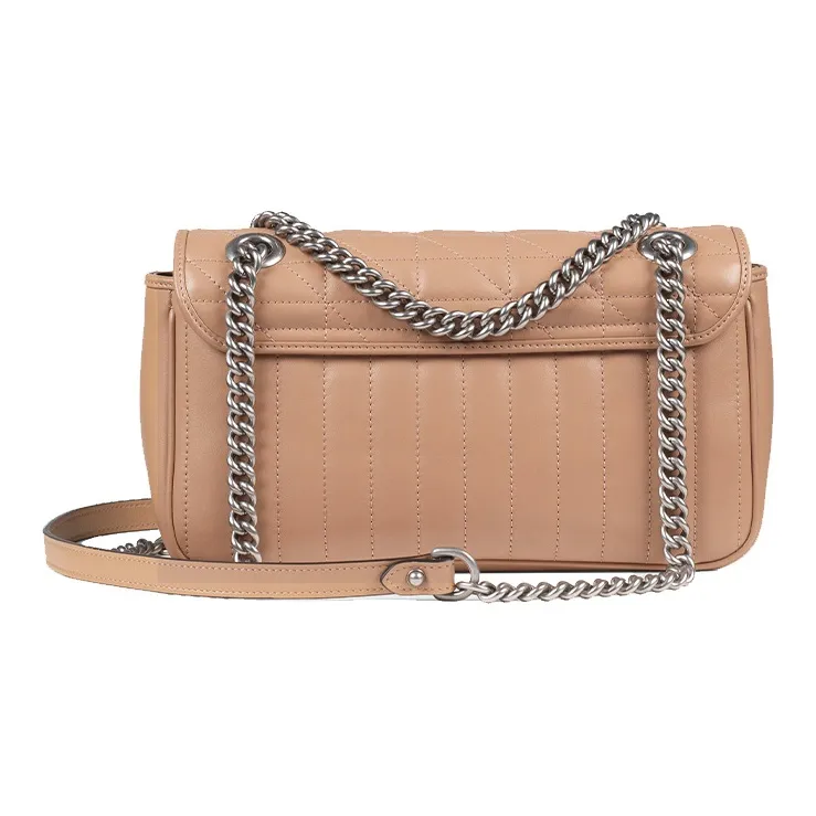 GUCCI GG Marmont Quilted Leather Shoulder Bag, Crossbody Bag Small Size Women's Rose Beige/Milk Tea-3