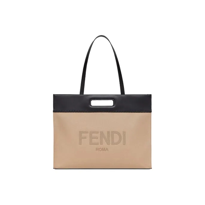 FENDI Canvas With Leather Canvas Bag Tote Bag Shopping Bag Shoulder Bag Handbag Regular Unisex Beige/Black-1