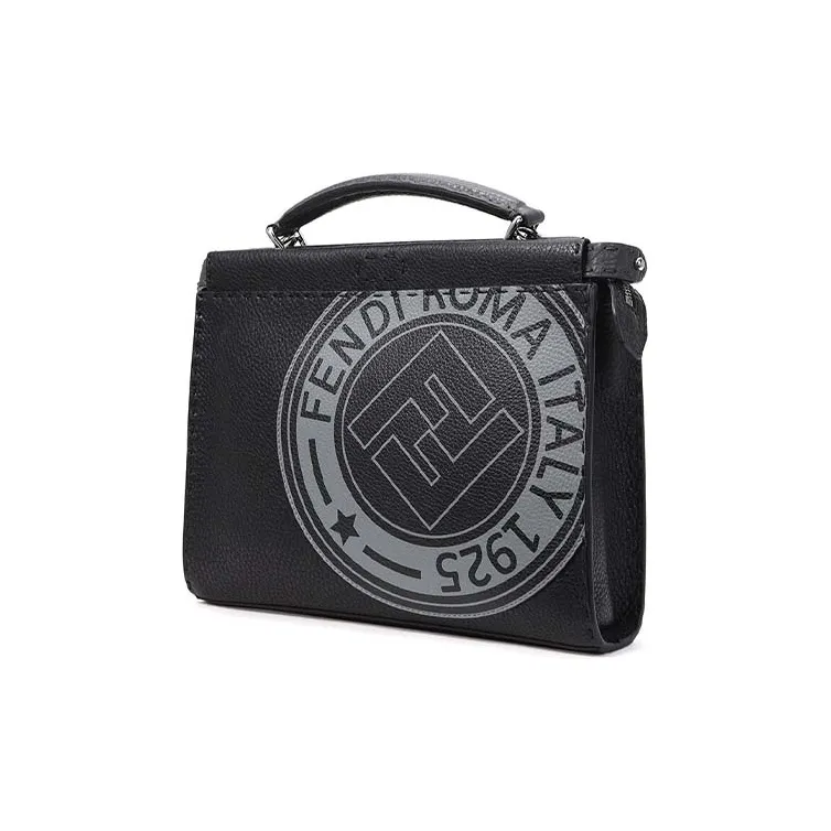 FENDI Peekaboo Leather Briefcase Crossbody Bag Shoulder Bag Men's Black-1