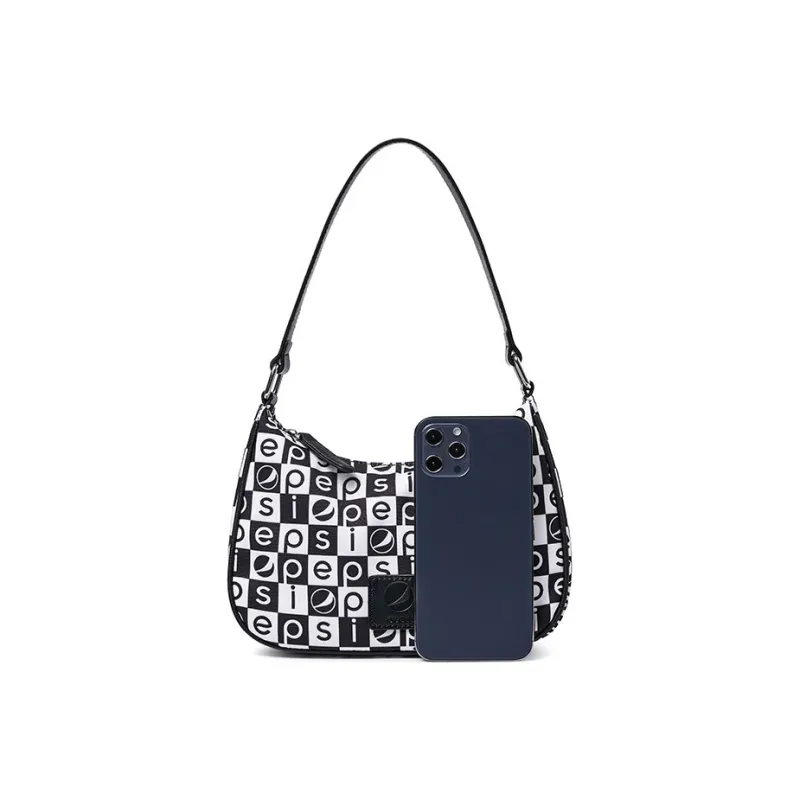 Pepsi Nylon Fabric Handbag One Shoulder Shoulder Bag Regular Women's Black White-4