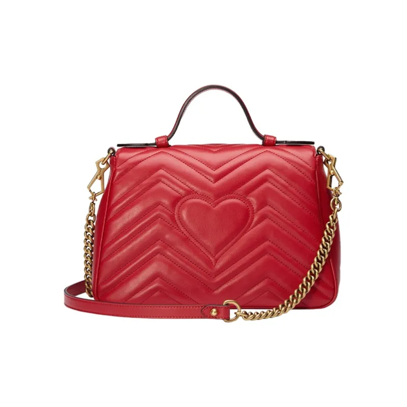GUCCI GG Marmont Leather Messenger Bag, Shoulder Bag, Crossbody Bag, Handbag Small Size Women's Red-2