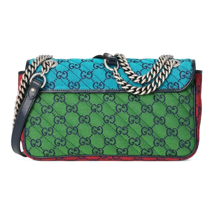 GUCCI GG Marmont Leather Patchwork With Canvas Chain Crossbody Bag Shoulder Bag Women's Multicolor-3