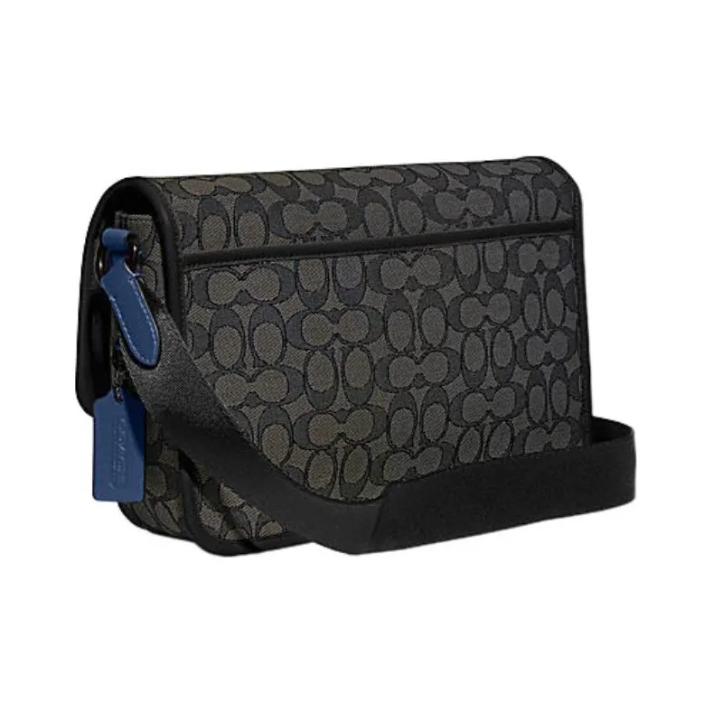 COACH League Jacquard Fabric With Calfskin Messenger Bag, Shoulder Bag, Crossbody Bag Tubas Men's Black-3