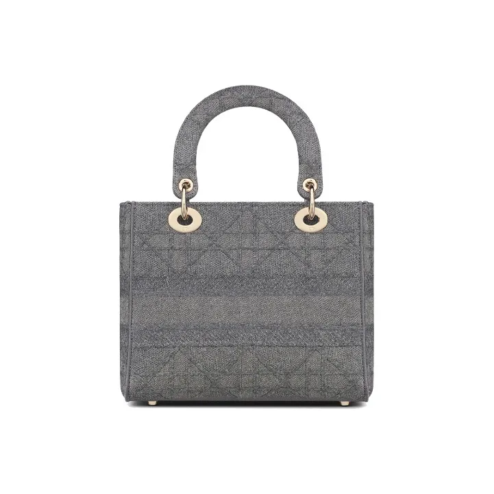 DIOR Lady D Lite Embroidery Handbag Medium Size Women's Gray-4