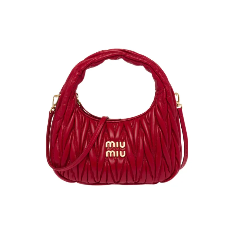MIU MIU Sheepskin Hobo Shoulder Bag Women's Red-0
