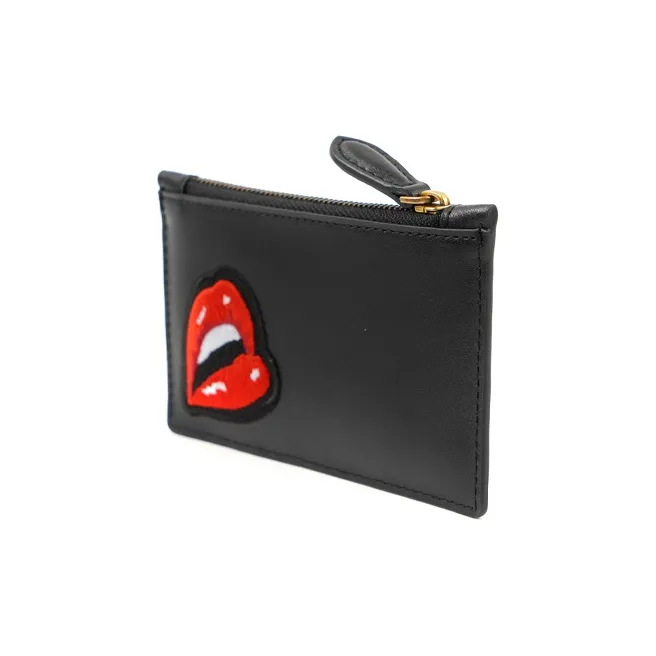 PINKO Cow Leather Card Holder Women's Black Black Gold-3