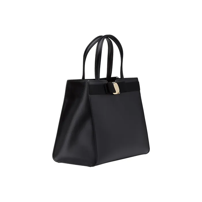 FERRAGAMO Vara Natural Grain Cow Leather Portable Crossbody Bag, Shoulder Bag Medium Size Women's Black-1