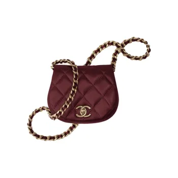 CHANEL Calfskin Clutch, Earphone Case, Coin Purse, Dome Bag, Saddle Bag, Shoulder Bag, Crossbody Bag Women's Burgundy