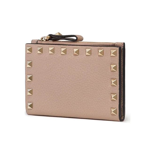 Valentino Rockstud Grain Calfskin Coin And Card Holder Women's Nude Pink-1