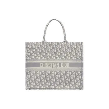 DIOR BookTote Embroidery Tote Bag Shopping Bag Shoulder Bag Handbag Large Size Women's Gray