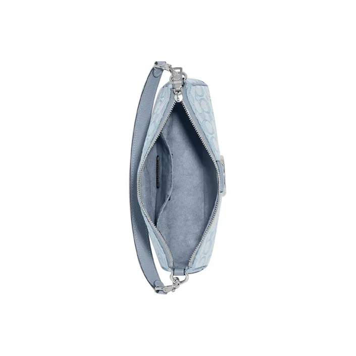 COACH Lonnie Fabric Cow Leather Patchwork Shoulder Bag Portable Crossbody Bag Shoulder Bag Women's Blue-2