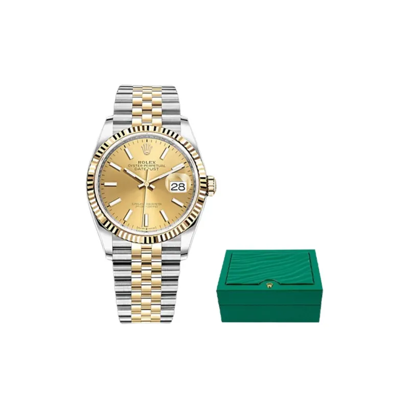 ROLEX Log Series Automatic Mechanical Movement Unisex Watch 36mm Gold Dial Oystersteel Case-2