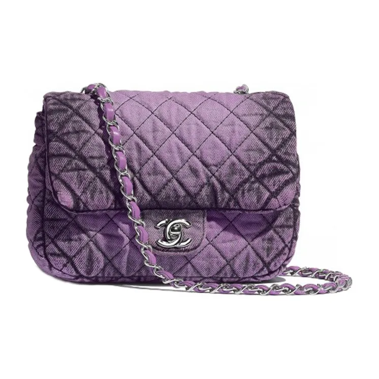 CHANEL Denim Shoulder Bag, Crossbody Bag Women's Black Purple-0