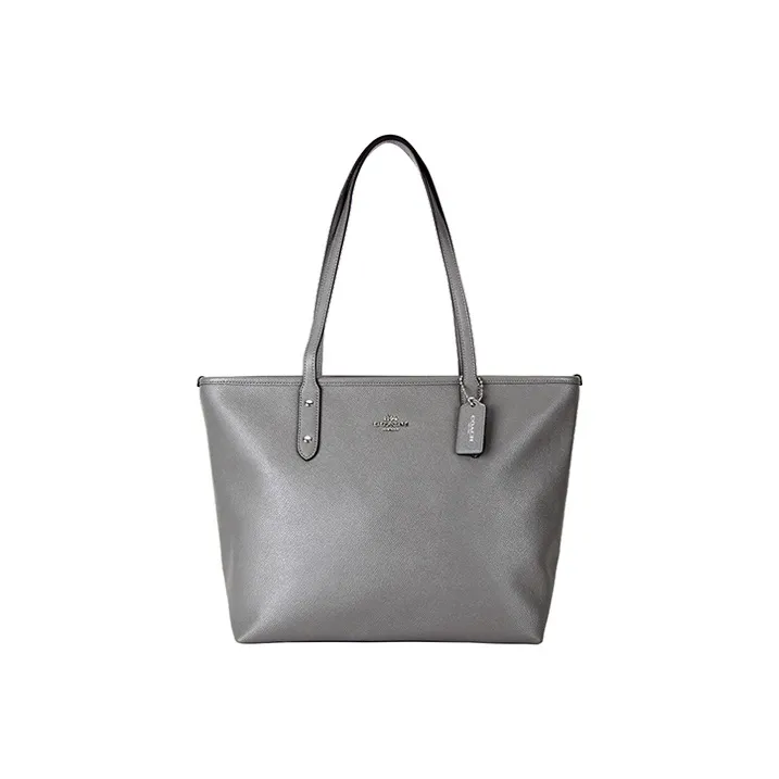 COACH City Zip Tote Cross Grain Leather With Canvas Tote Bag, Shopping Bag, Shoulder Bag Women's Gray-0