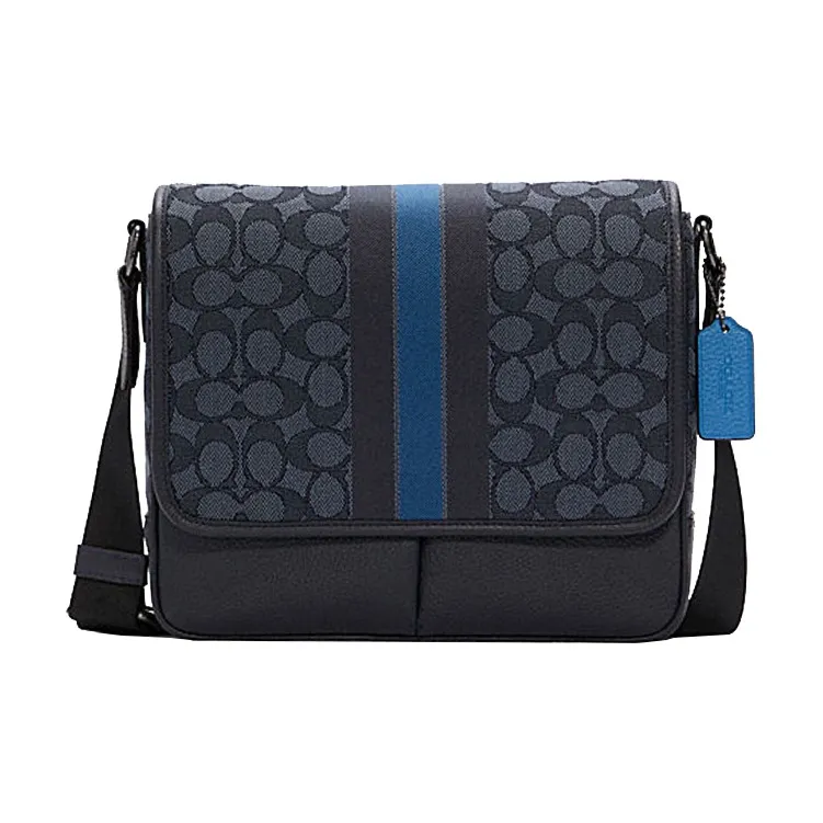 COACH Thompson Pebbled Leather Messenger Bag Shoulder Bag Crossbody Bag Small Size Men's Blue-0