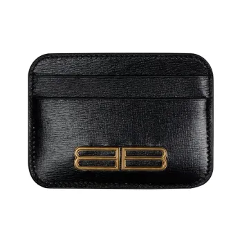 Balenciaga Gossip Cow Leather Card Clip Wallets Mini Women's Black