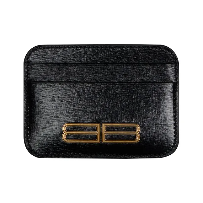 Balenciaga Gossip Cow Leather Card Clip Wallets Mini Women's Black-0