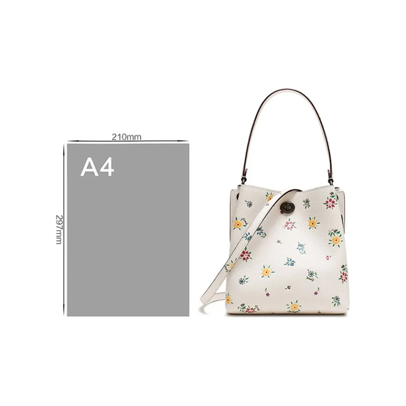 COACH Leather Bucket Bag, Portable Crossbody Bag, Shoulder Bag Trumpets Women's Chalk White-6