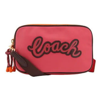 COACH Fabric With Leather Small Square Bag Shoulder Bag, Crossbody Bag Trumpets Women's Peach Pink
