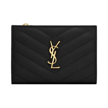 SAINT LAURENT Monogram Cow Leather Wallet Women's Black