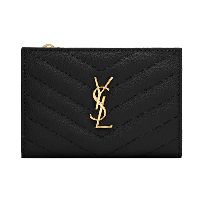 SAINT LAURENT Monogram Cow Leather Wallet Women's Black-0