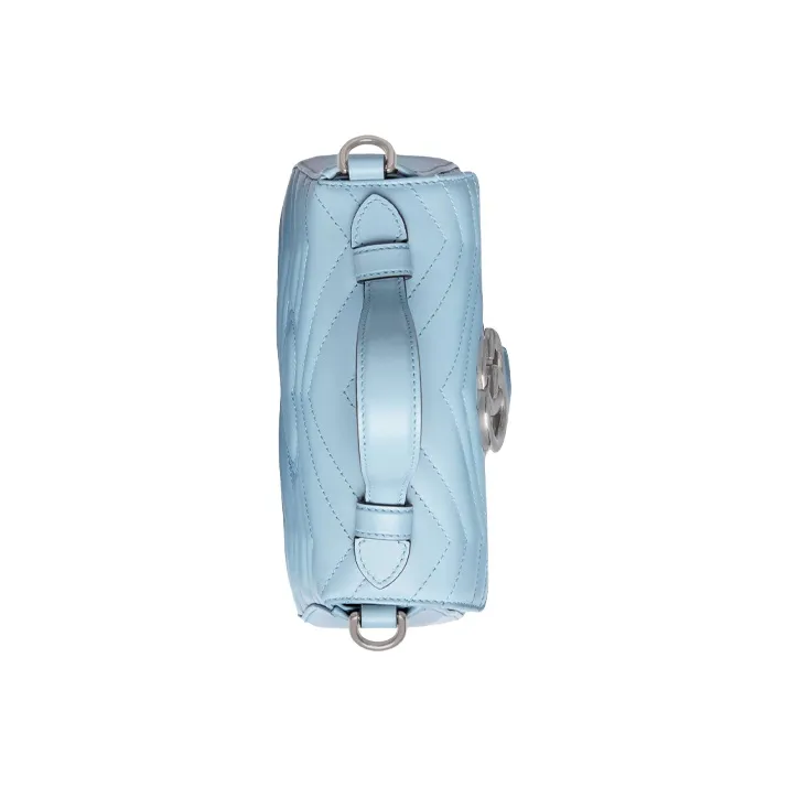 GUCCI Marmont Quilting Leather Messenger Bag Shoulder Bag Crossbody Bag Handbag Mini Women's Light Blue-6