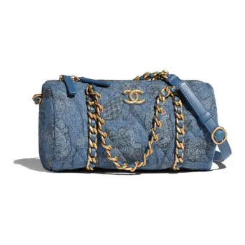 CHANEL Printed Denim Bowling Bag Handbag Shoulder Bag Crossbody Bag Women's Blue/White/Gray