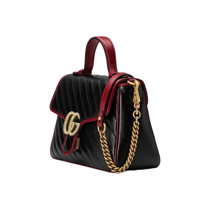GUCCI GG Marmont Leather Messenger Bag Shoulder Bag Crossbody Bag Handbag Small Size Women's Black/Red-2