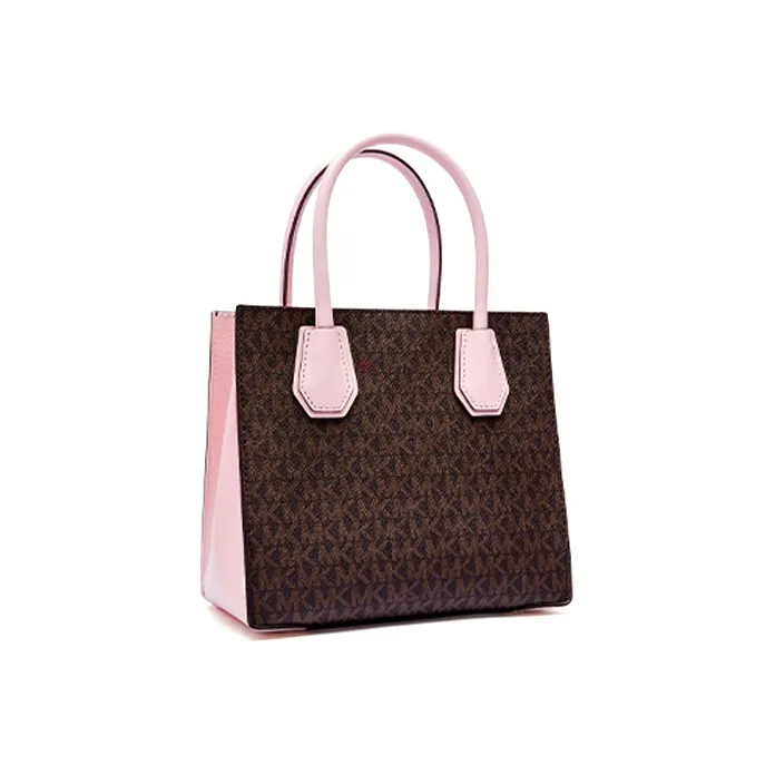 MICHAEL KORS Mercer Leather Trunk Bag, Shoulder Bag, Crossbody Bag, Handbag Medium Size Women's Brown & Pink-1