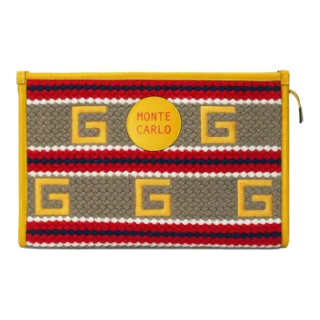 GUCCI Fabric With Leather Clutch Women's Yellow Red