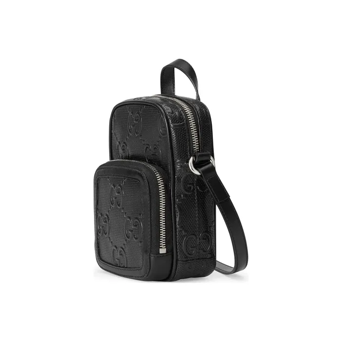 GUCCI Leather Cell Phone Pouch, Crossbody Handbag, Shoulder Bag Unisex Black-1