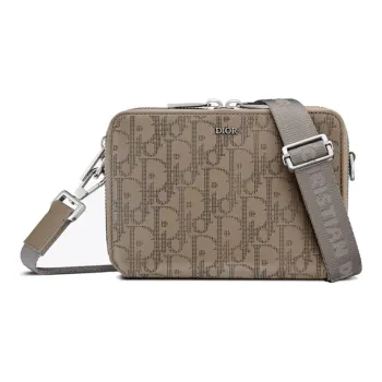 DIOR Leather Shoulder Bag Crossbody Bag Men's Beige