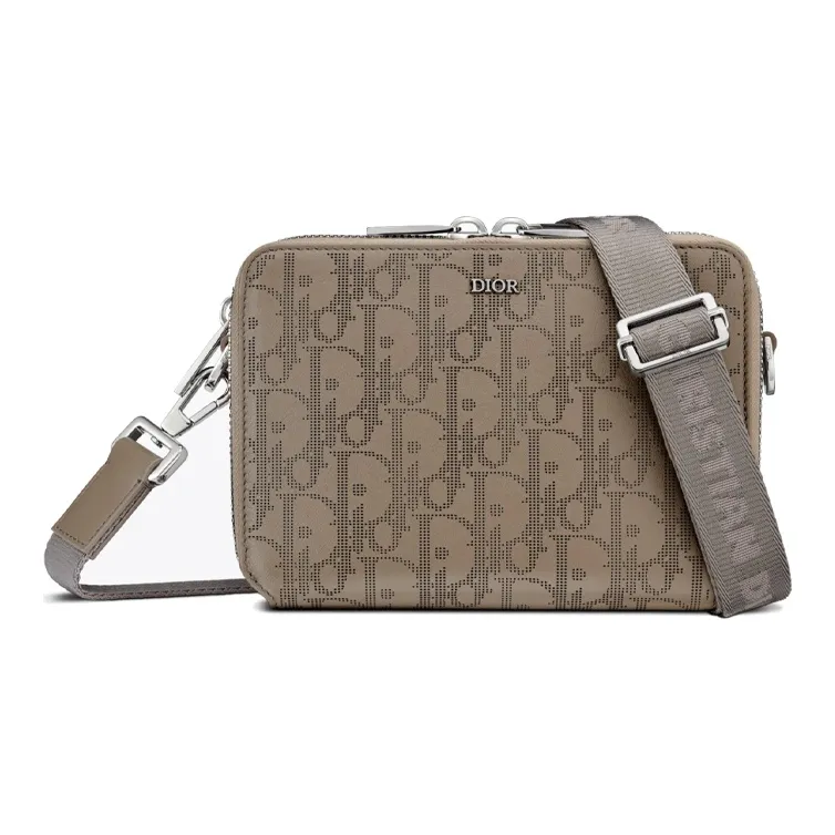 DIOR Leather Shoulder Bag Crossbody Bag Men's Beige-0