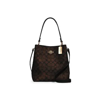 COACH Town Canvas With Leather Bucket Bags Crossbody Bag, Shoulder Bag Medium Size Women's Brown Monogram