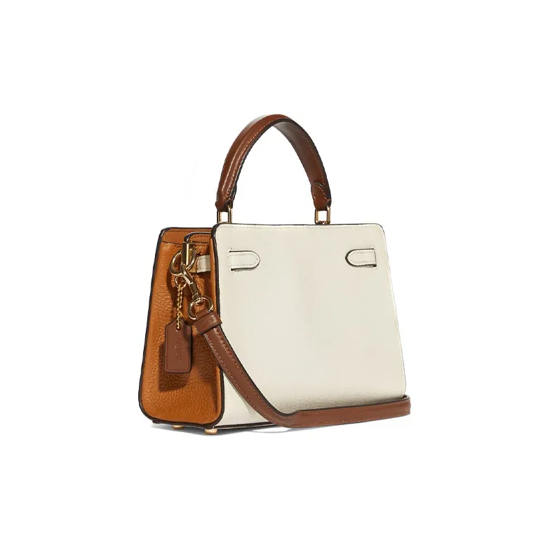 COACH Lane Smooth Pebbled Leather Handbag Shoulder Bag Crossbody Bag Medium Size Women's Chalk White & Copper-1