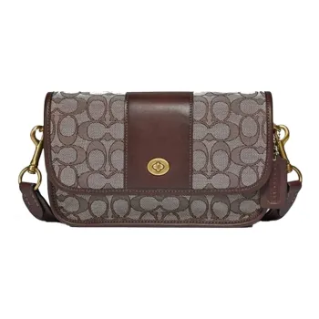 COACH Fabric With Leather Flap Bag Shoulder Bag Crossbody Bag Small Size Women's Brown