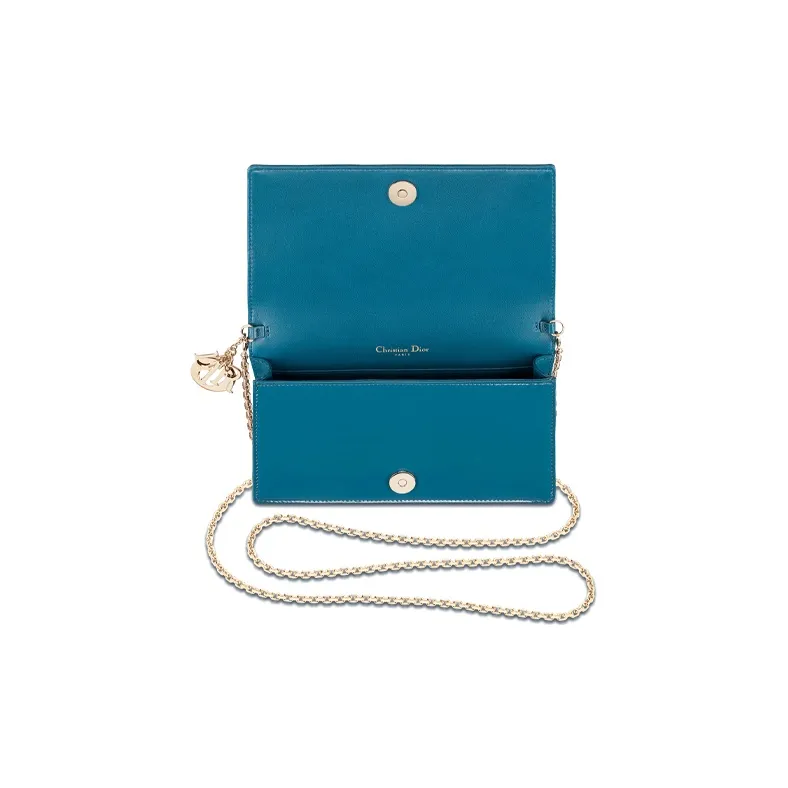 DIOR Lady Dior Leather Clutch Women's Gray Blue-3
