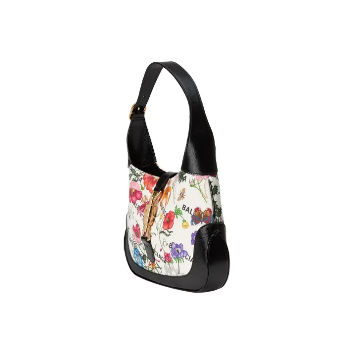 GUCCI Jackie 1961 Canvas With Leather Trim Crescent Shoulder Bag Shoulder Bag Trumpets Women's Black, Pink & Multicolor-1