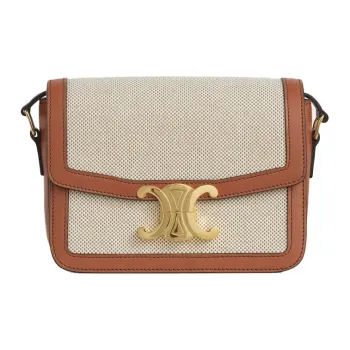 CELINE Textile Cow Leather Shoulder Bag Crossbody Handbag Shoulder Bag Women's White