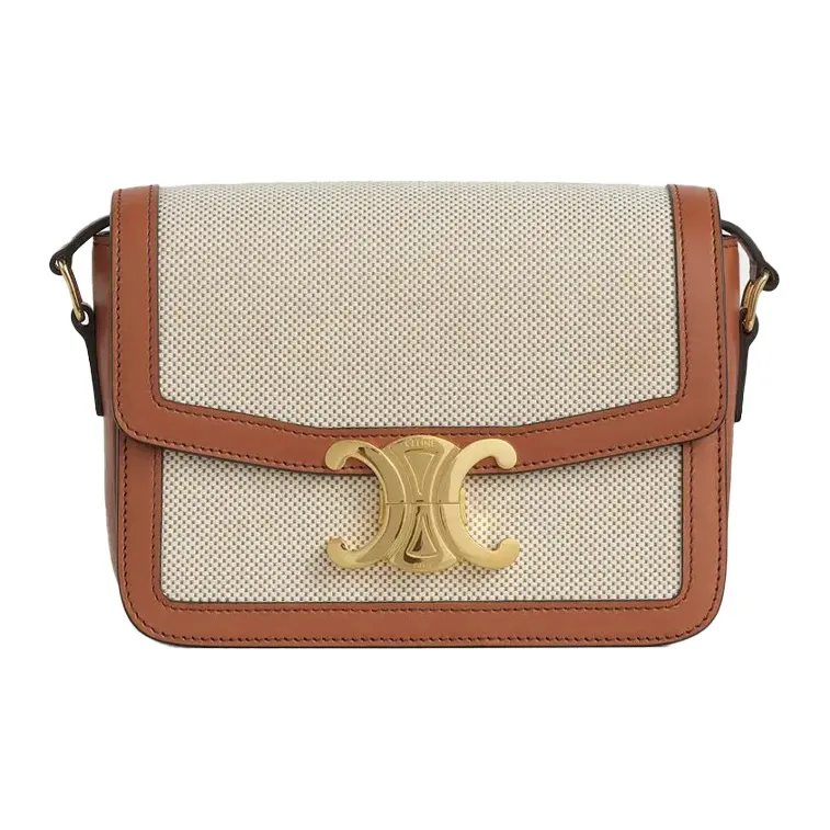 CELINE Textile Cow Leather Shoulder Bag Crossbody Handbag Shoulder Bag Women's White-0