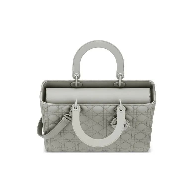 DIOR Lady Dior Calfskin Dior Bag Shoulder Bag Handbag Large Size Women's Gray-2