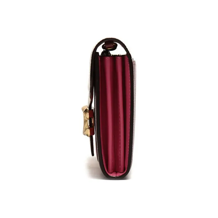 COACH Leather Shoulder Bag Handheld Shoulder Bag Women's Rose Red Burgundy-2